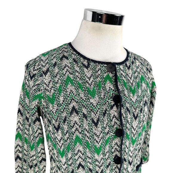 Pendleton Jacquard Cardigan Sweater Womens Small Chevron Green 3/4 Sleeve Cotton - Picture 2 of 11